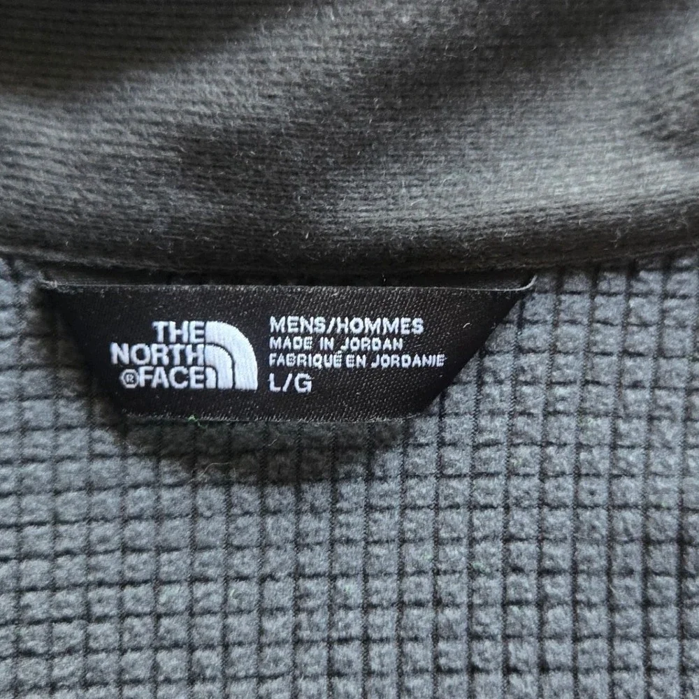 The North Face Mens Large Charcoal Grey Full Zip Grid Fleece Jacket Arm Pocket
